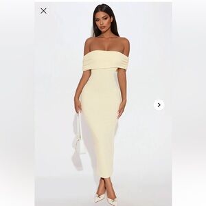 NWT True Masterpiece Short Sleeve Ribbed Midi Dress - Butter Yellow